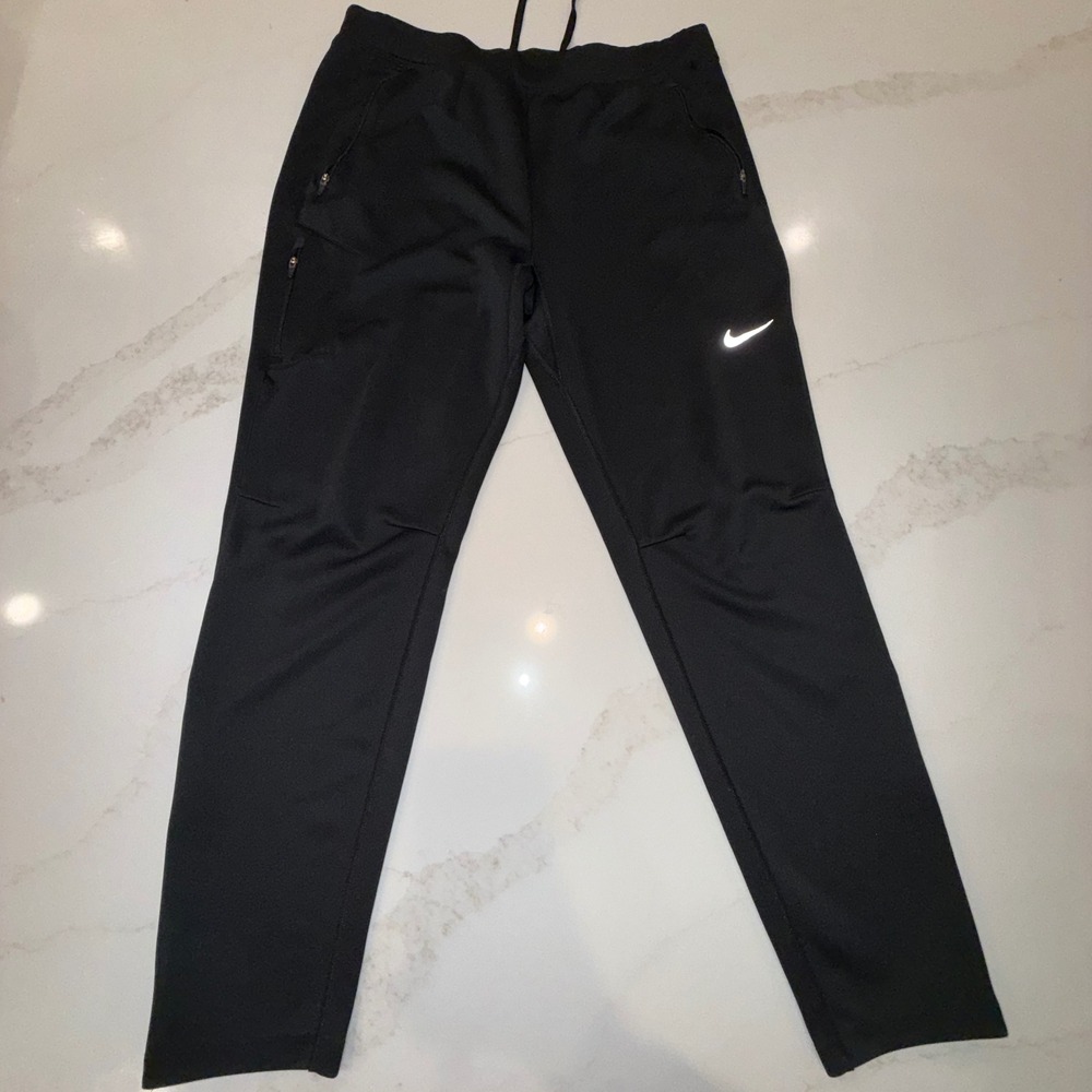 Nike Running Dri-FIT Pants Mens Large Black Reflective Zippers Joggers Track